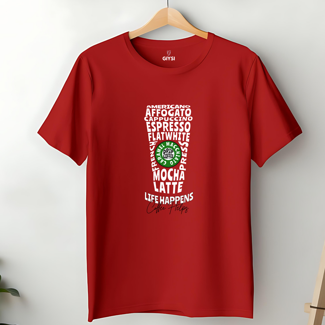 Red Coffee Printed Round Neck Cotton T-shirt