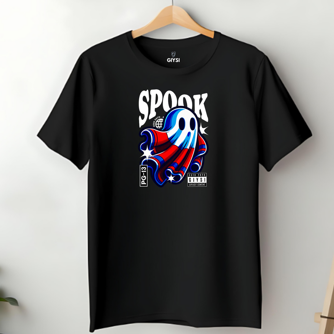 Black Spook Printed Round Neck Cotton T-shirt