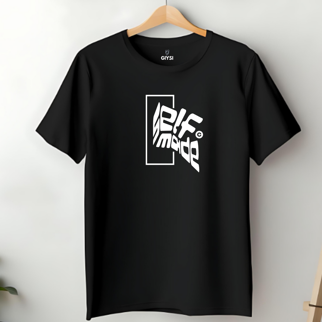 Black Self Made Printed Round Neck Cotton T-shirt