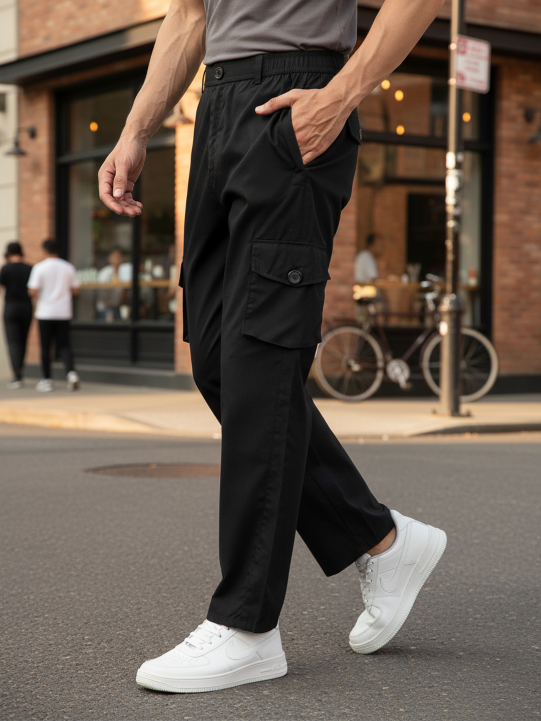 Black Cotton Cargo Pants