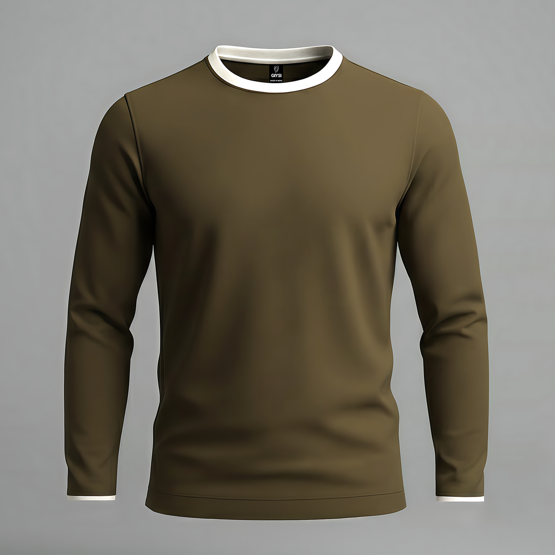 Cotton Olive Green Full Sleeves T-shirt