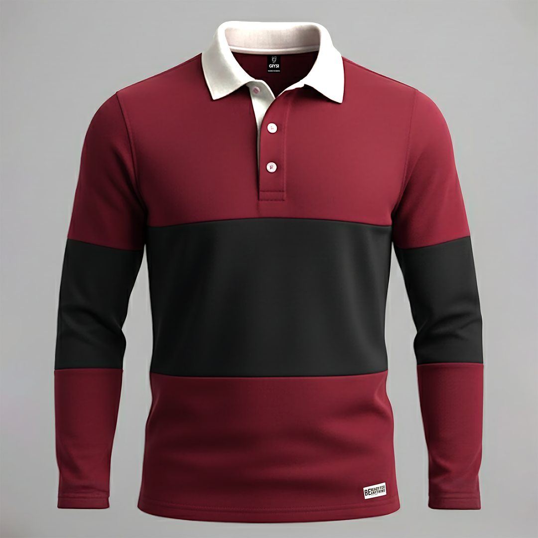 Full sleeves Wine Color Block Collar T-shirts