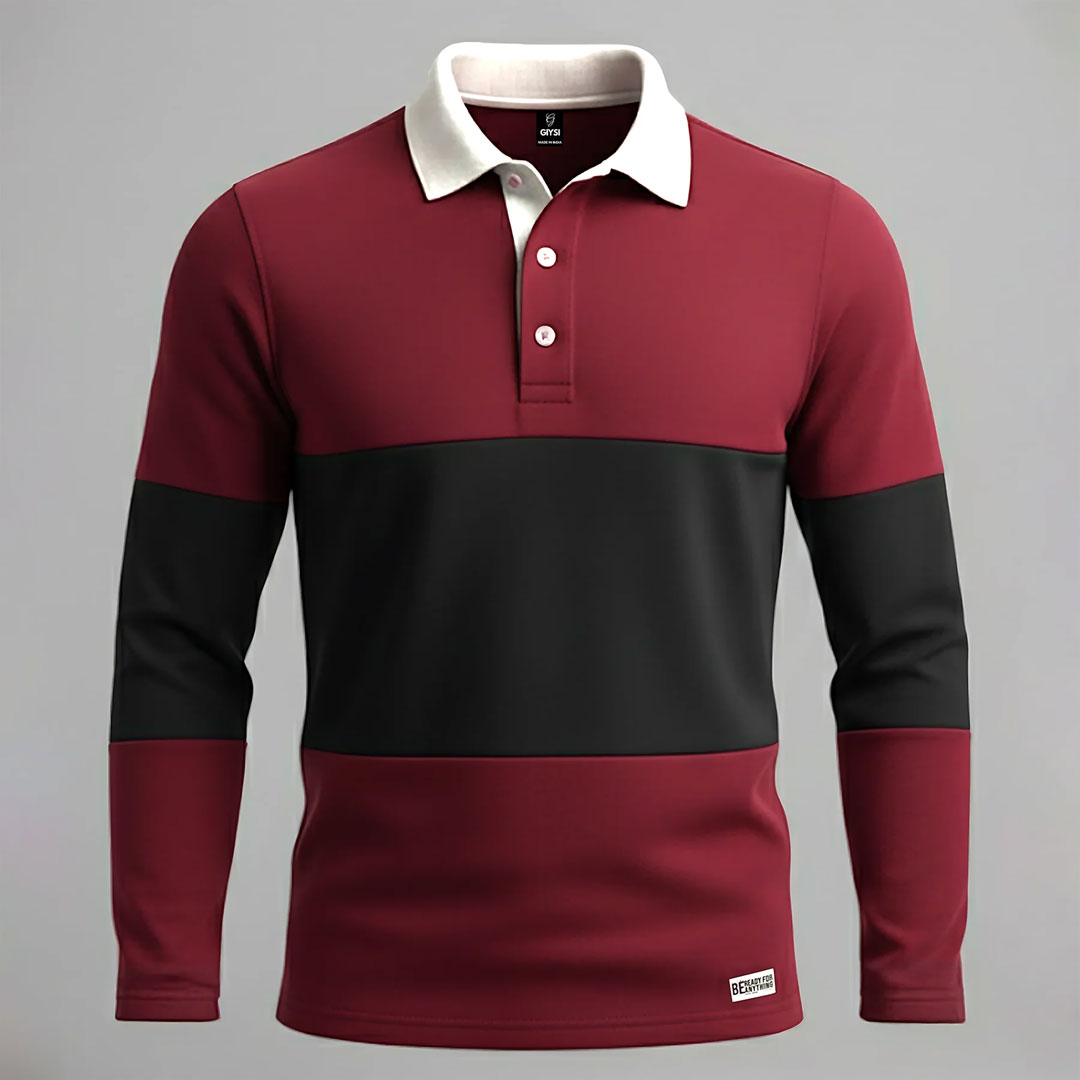 Full sleeves Wine Color Block Collar T-shirts
