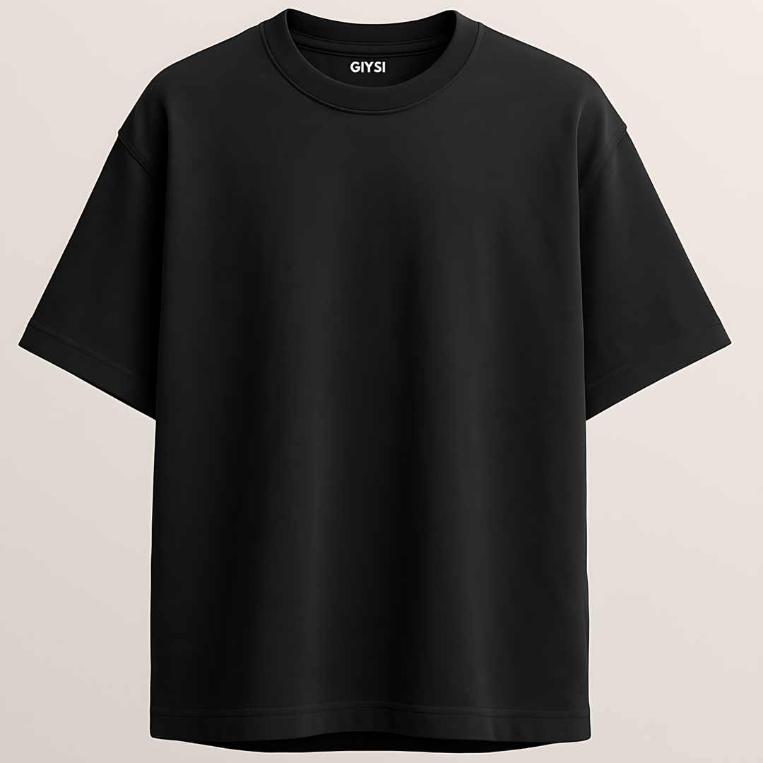 Oversized Black Solid Cotton T-shirt