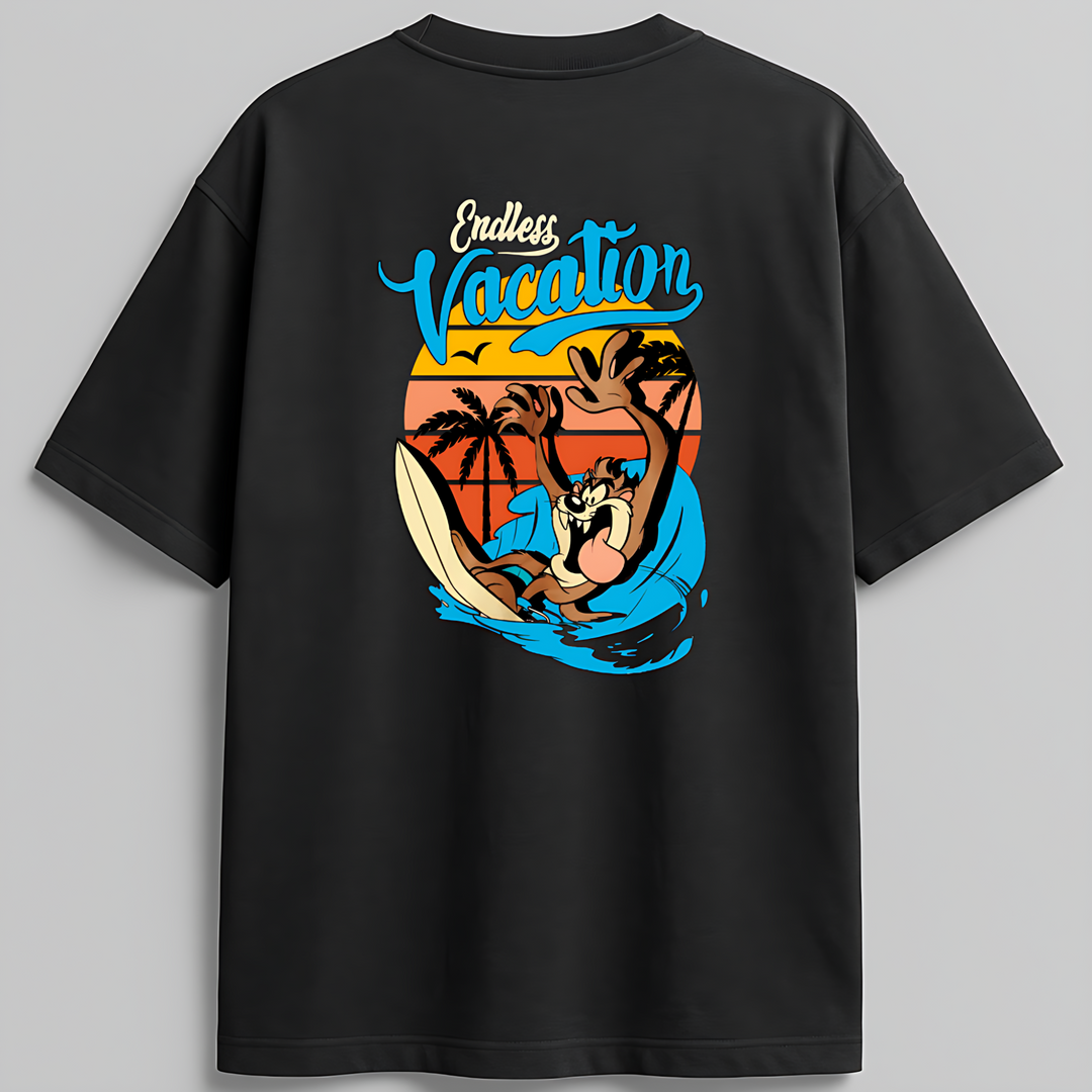 Oversized Print Black Cotton T-shirt