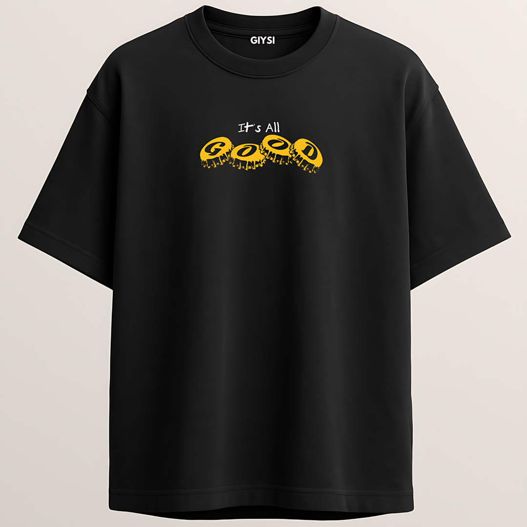 Oversized Print Black Cotton T-shirt.