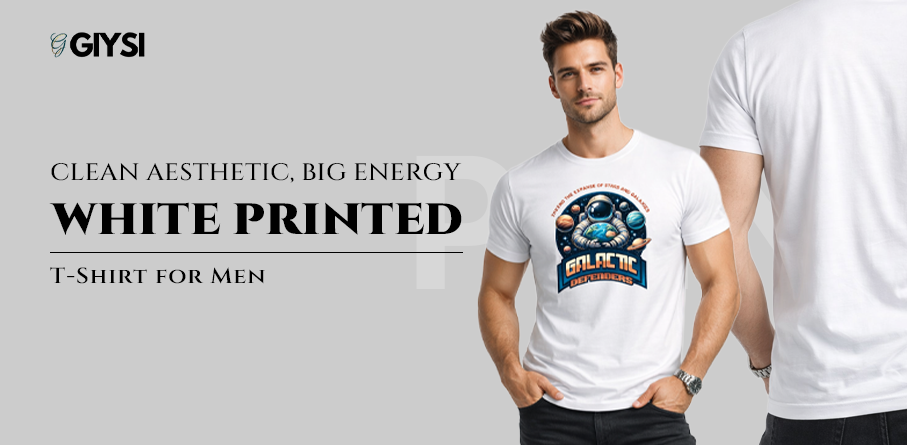 Clean Aesthetic, Big Energy — White Printed T-Shirt for Men
