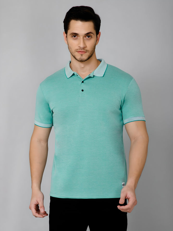 Cross Knit Sea Green Polo T-shirt