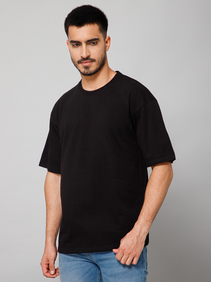 Oversized Black Solid Cotton T-shirt