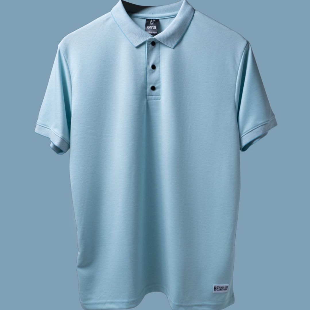 Cross Knit Sky Blue Polo T-shirt