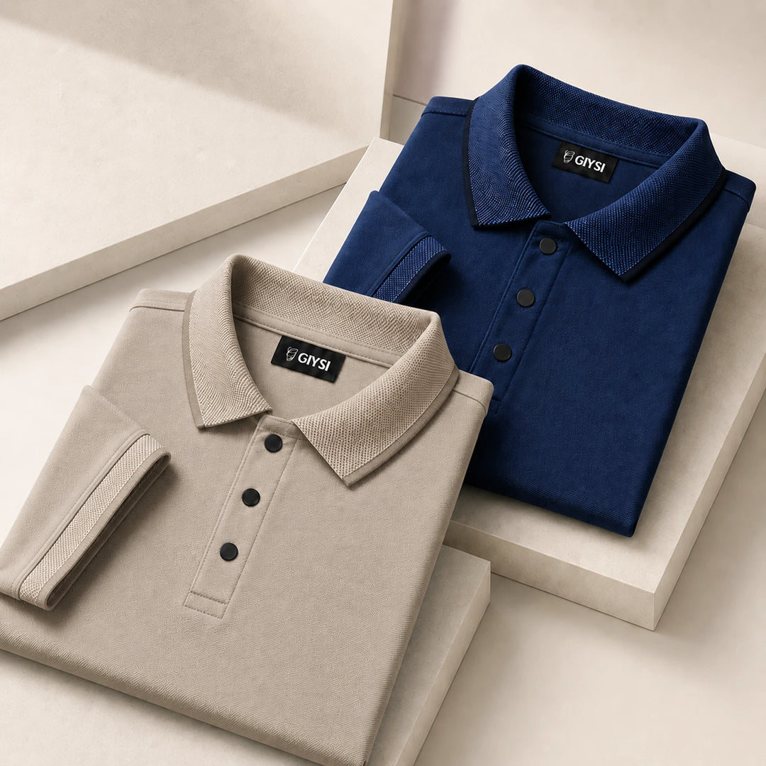 Cross Knit Polo T-Shirt Combo (Beige & Navy)