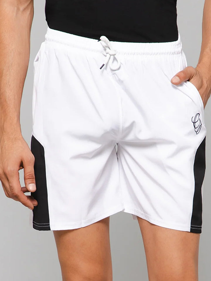 White Color Block Shorts