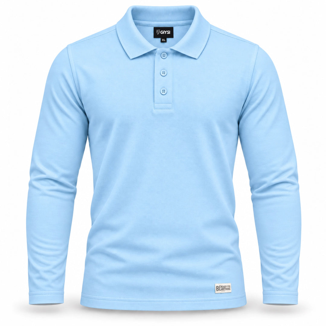 Sky Blue Cotton Full Sleeve Polo T-Shirt