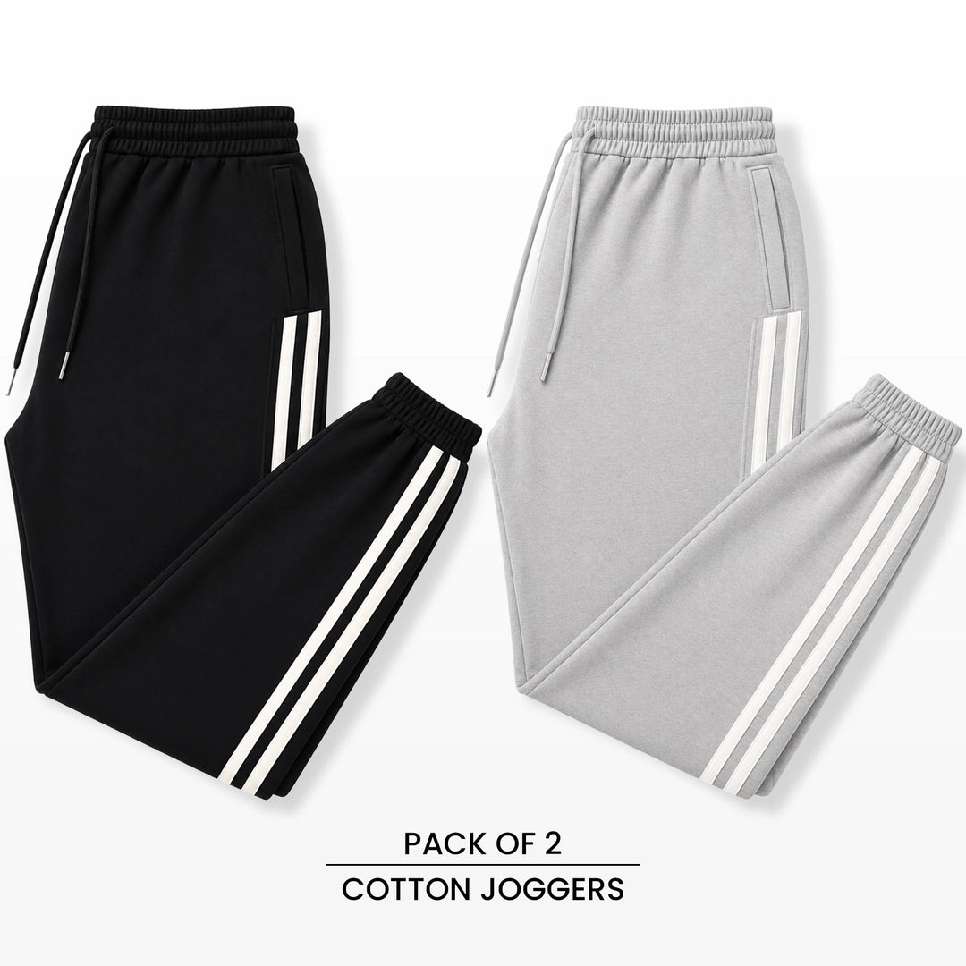 Premium Cotton Jogger Combo (Black & Silver)