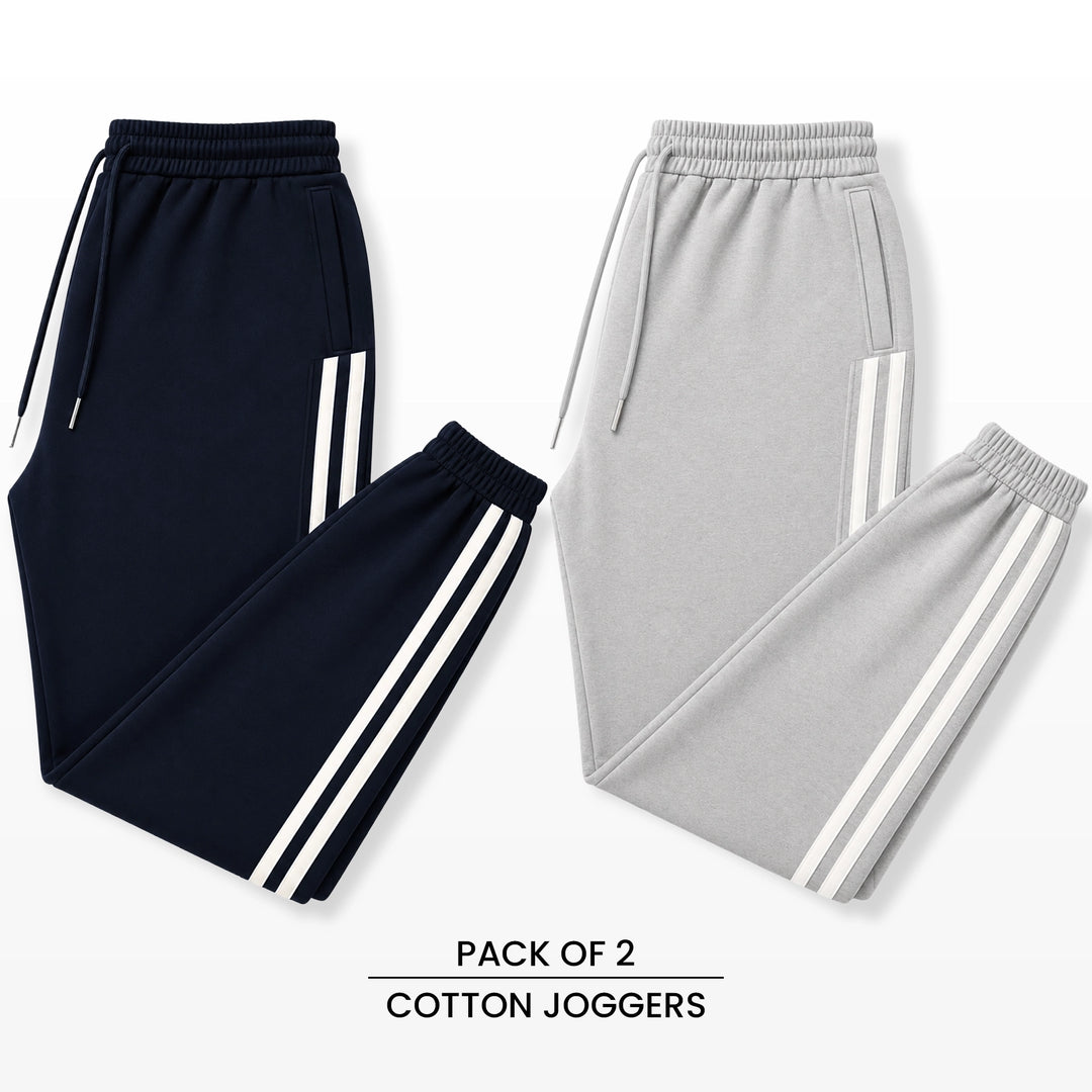 Premium Cotton Jogger Combo (Navy & Silver)