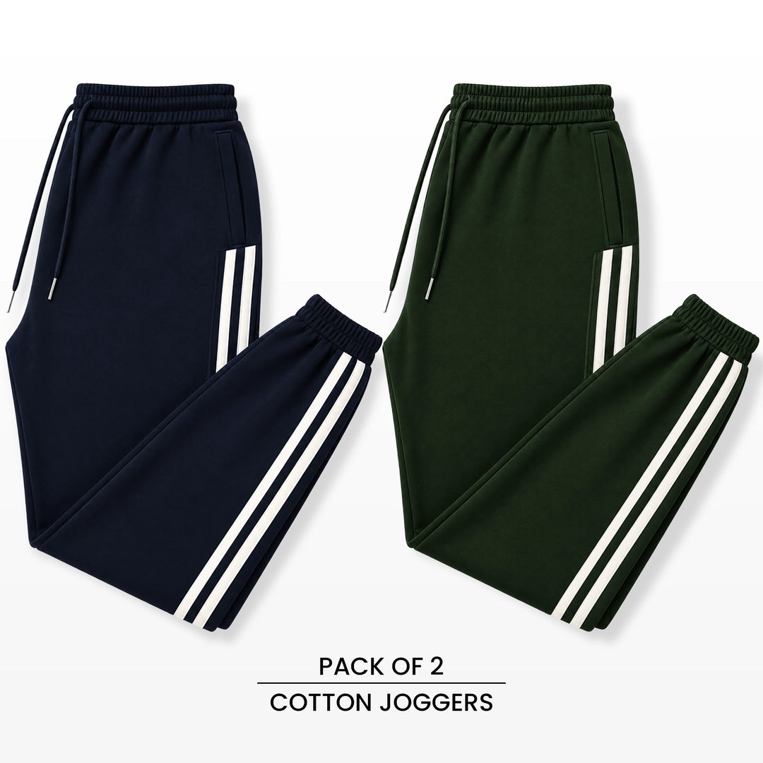 Premium Cotton Jogger Combo (Navy & Green)