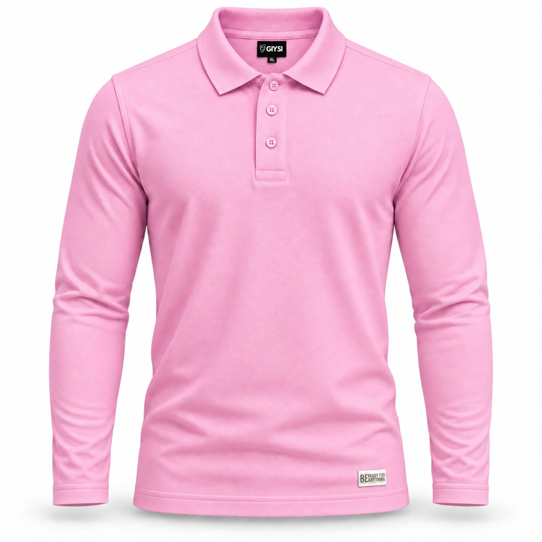 Blush Pink Cotton Full Sleeve Polo T-Shirt