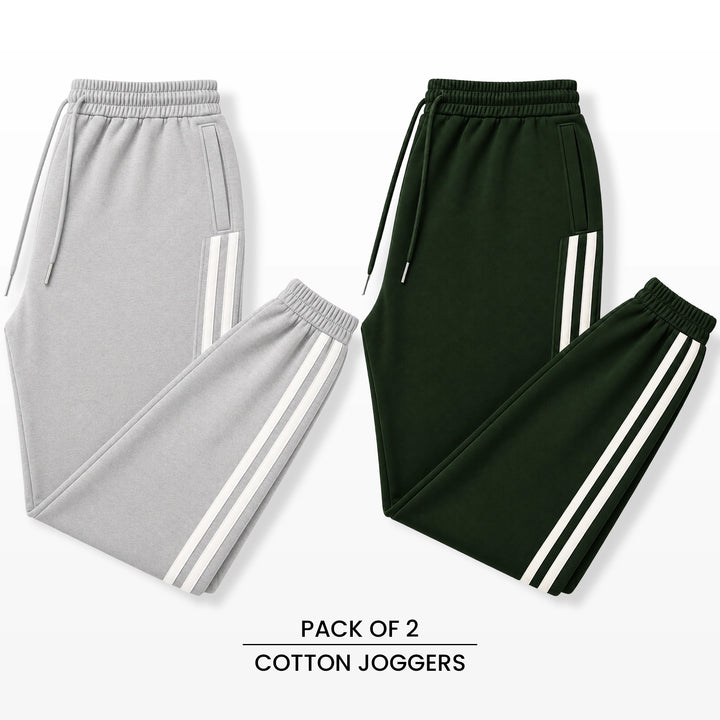 Premium Cotton Jogger Combo (Silver & Green)