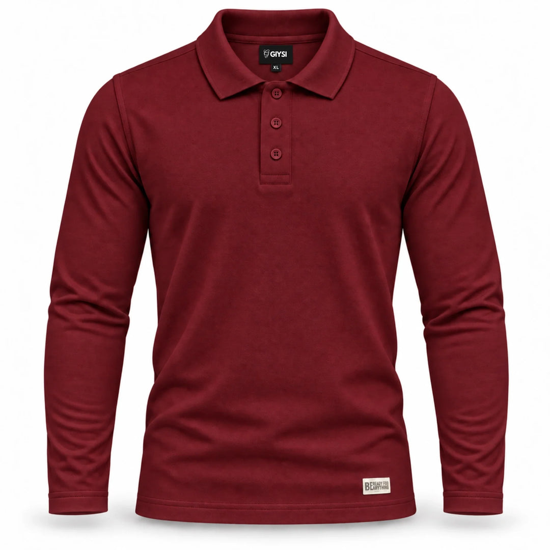 Maroon Cotton Full Sleeve Polo T-Shirt