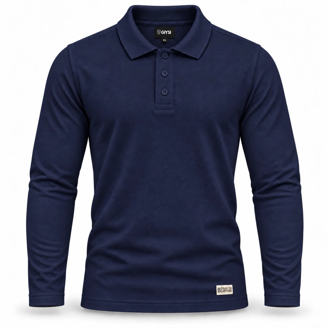 Navy Blue Cotton Full Sleeve Polo T-Shirt