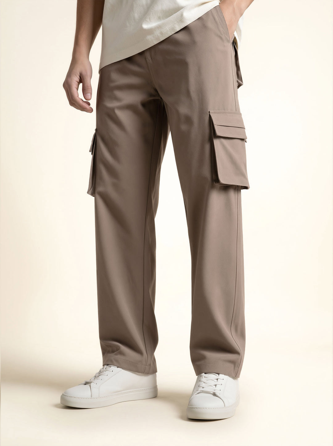 Beige Oversized Cargo Pants