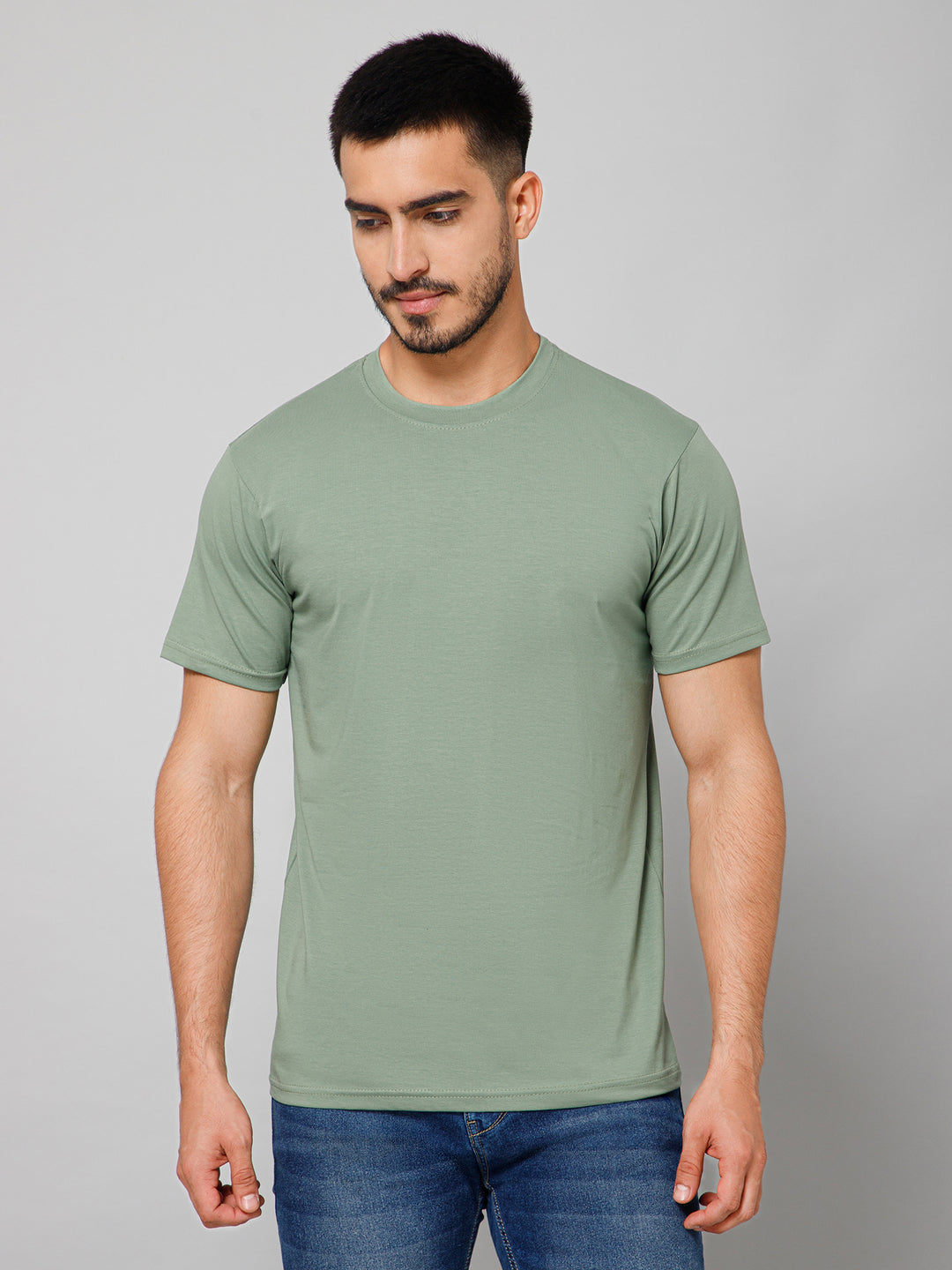 Plain Cotton Lycra Bottle Green T-shirt