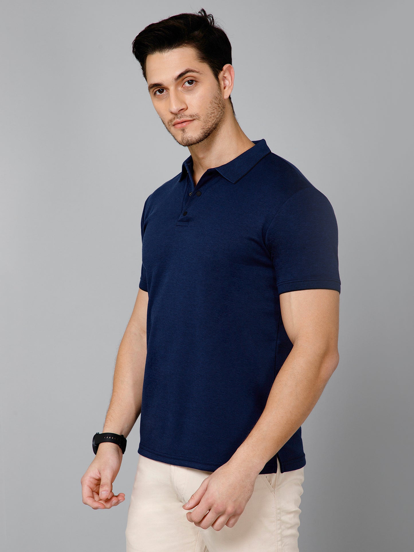 Cross Knit Navy Blue Polo T-shirt