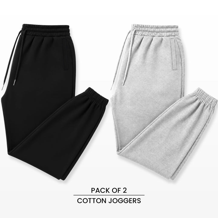 Premium Cotton Jogger Combo (Black & Silver)