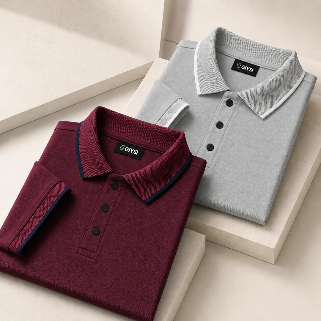 Cross Knit Polo T-Shirt Combo (Maroon & Grey)