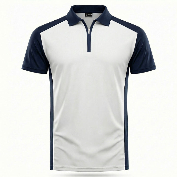Colour Block Zip Polo (White&Blue)