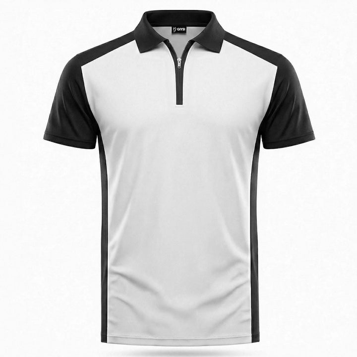 Colour Block Zip Polo (White&Black)