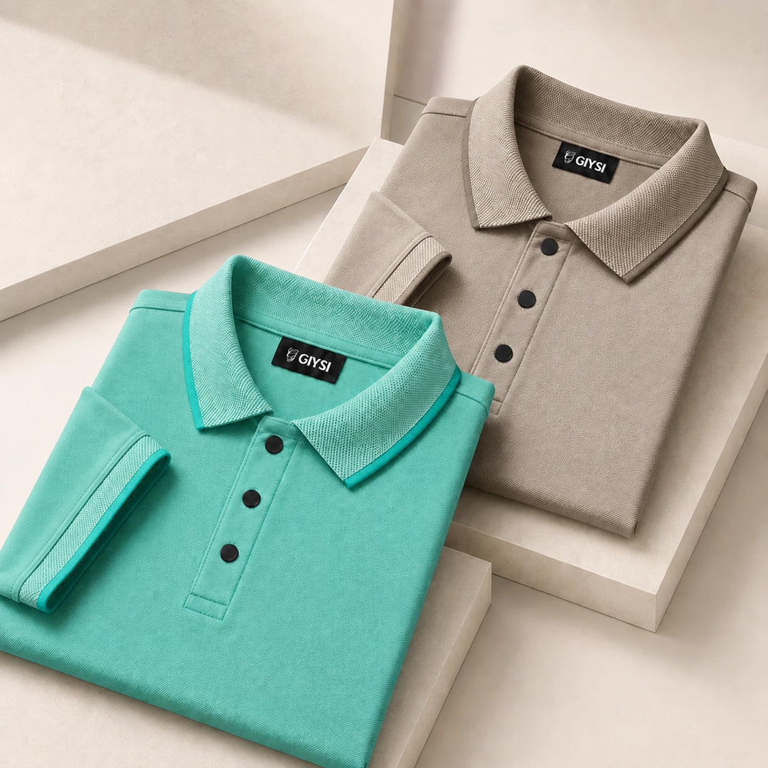 Cross Knit Polo T-Shirt Combo (Sea Green & Beige)