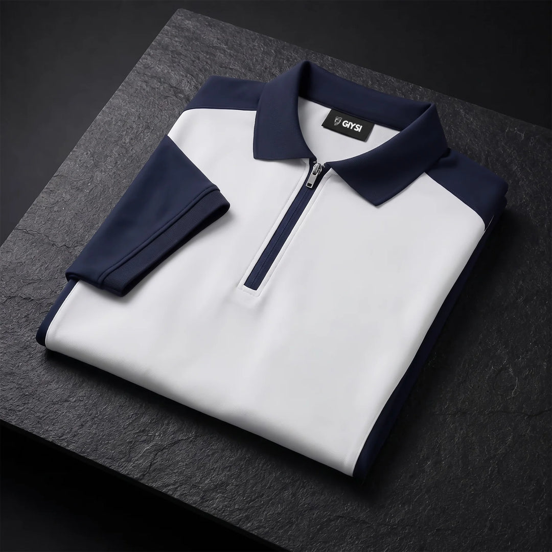 Colour Block Zip Polo (White&Blue)