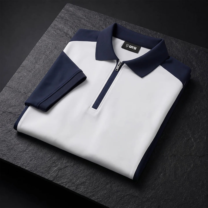Colour Block Zip Polo (White&Blue)