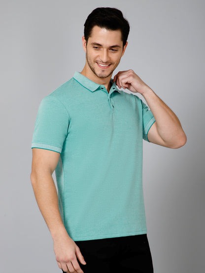 Cross Knit Sea Green Polo T-shirt