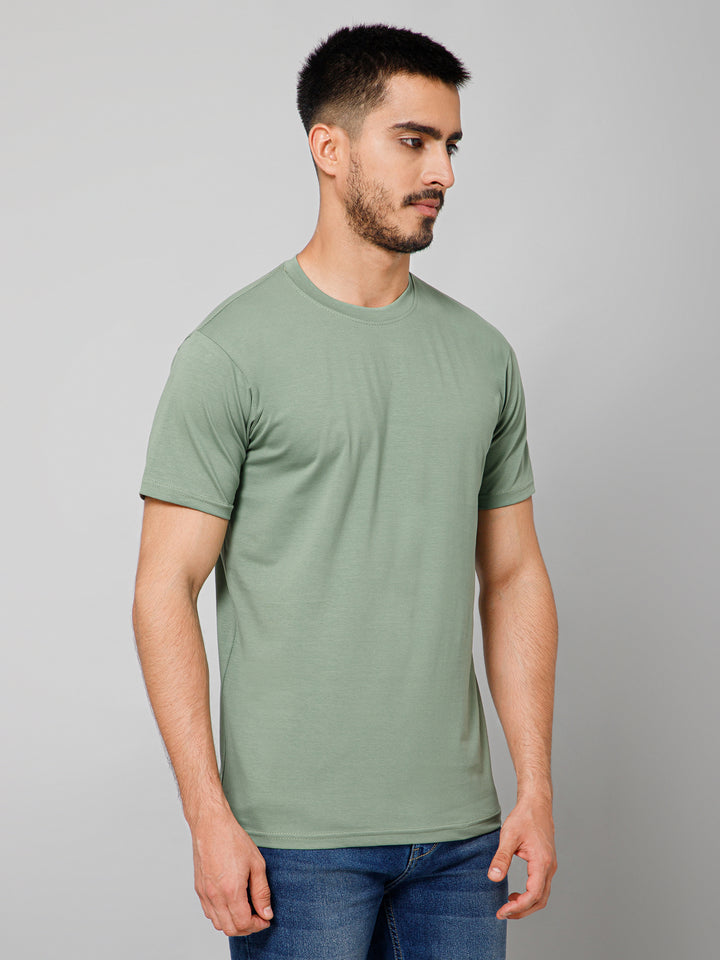 Plain Cotton Lycra Bottle Green T-shirt