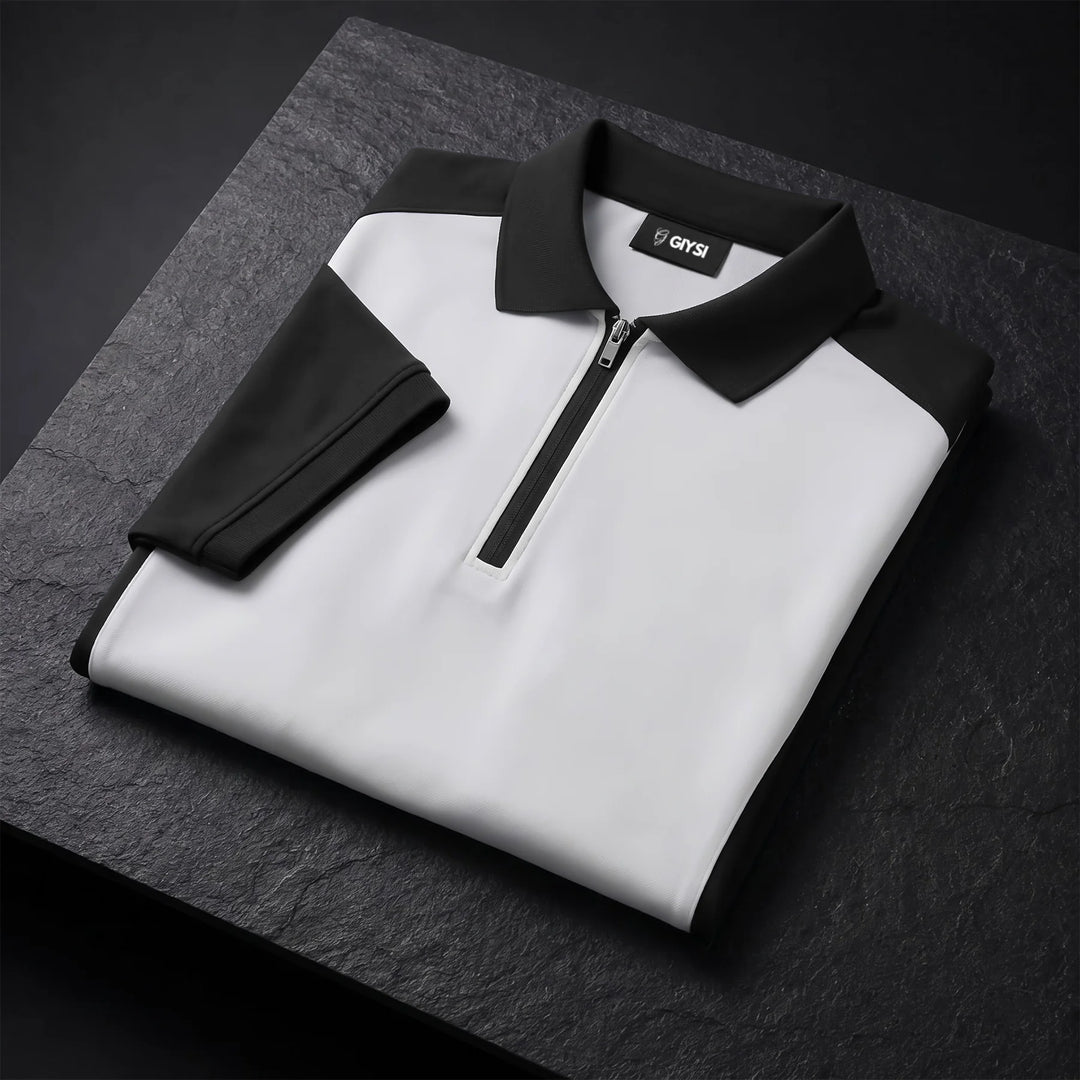 Colour Block Zip Polo (White&Black)