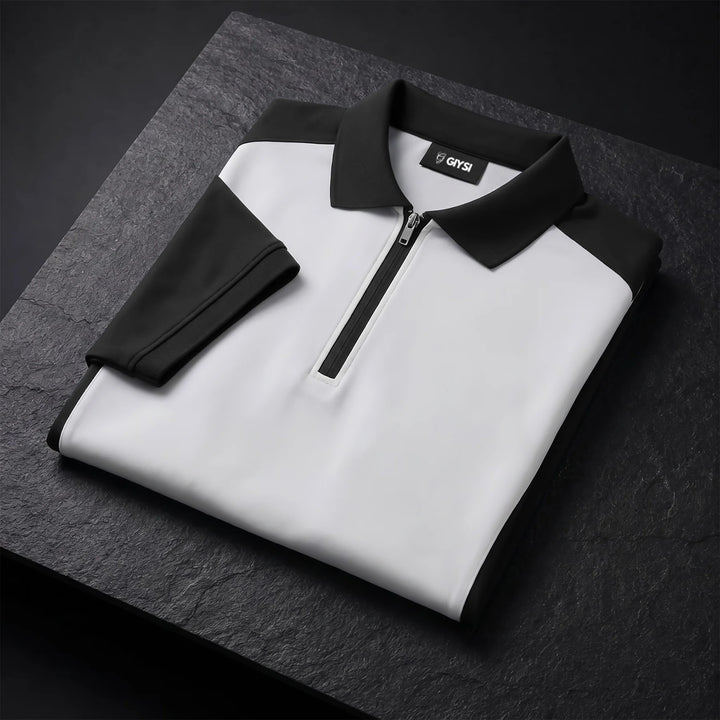 Colour Block Zip Polo (White&Black)