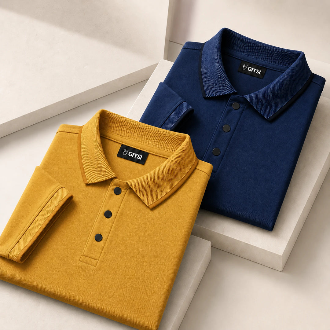 Cross Knit Polo T-Shirt Combo (Mustard & Navy)