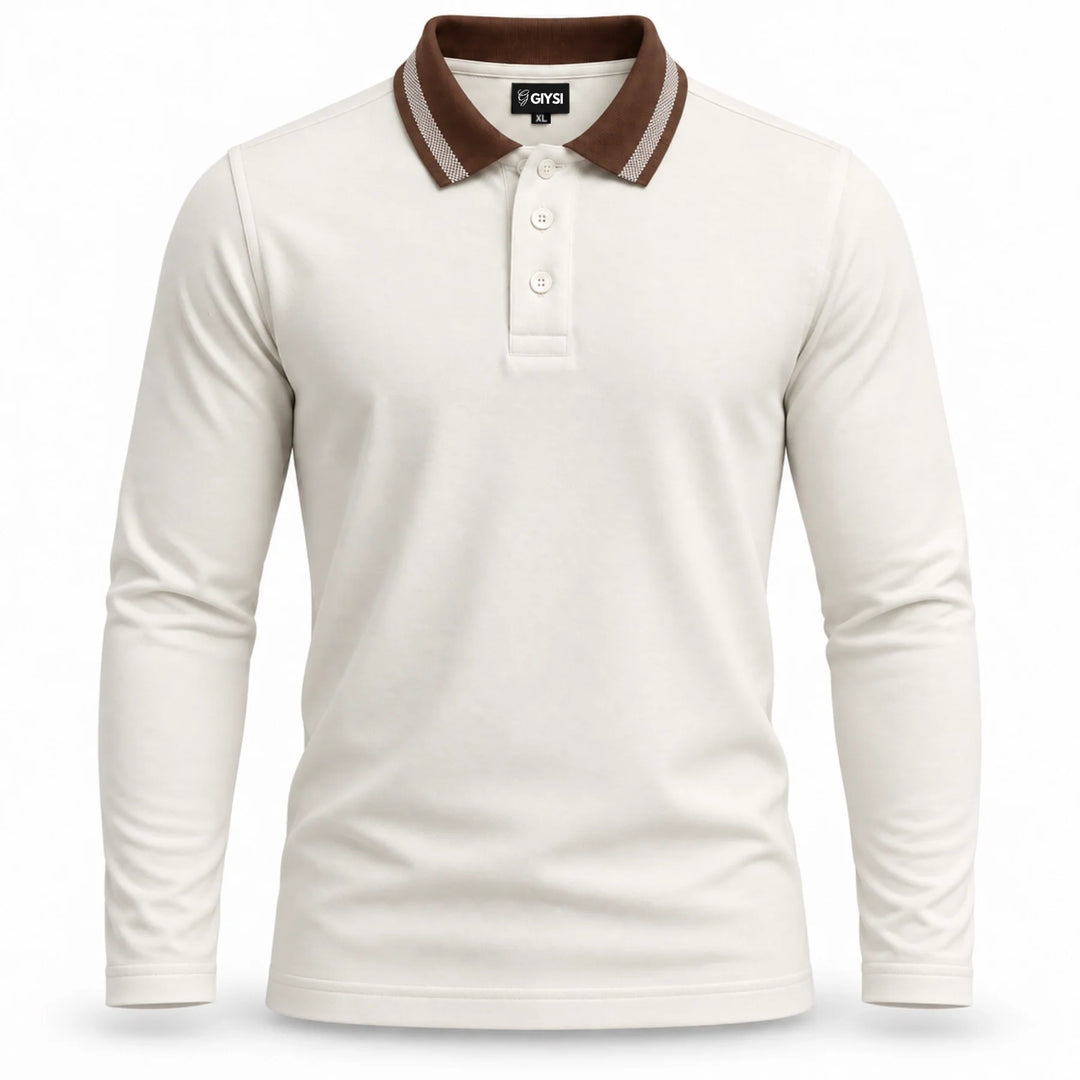 Ivory Brown Contrast Collar Full Sleeve Polo T-Shirt