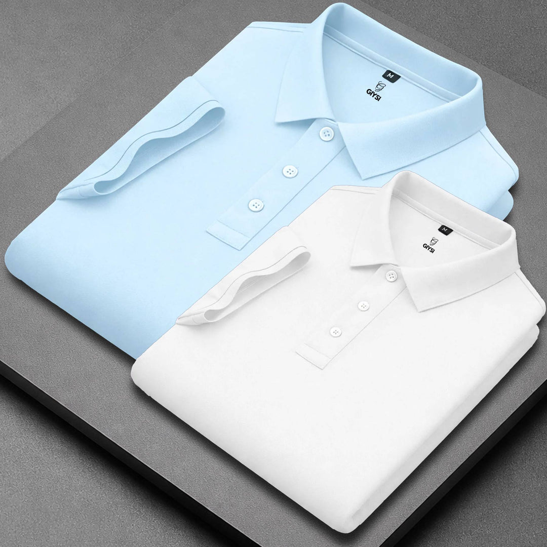 Men’s Cotton Polo T-Shirt Combo(Sky and White)