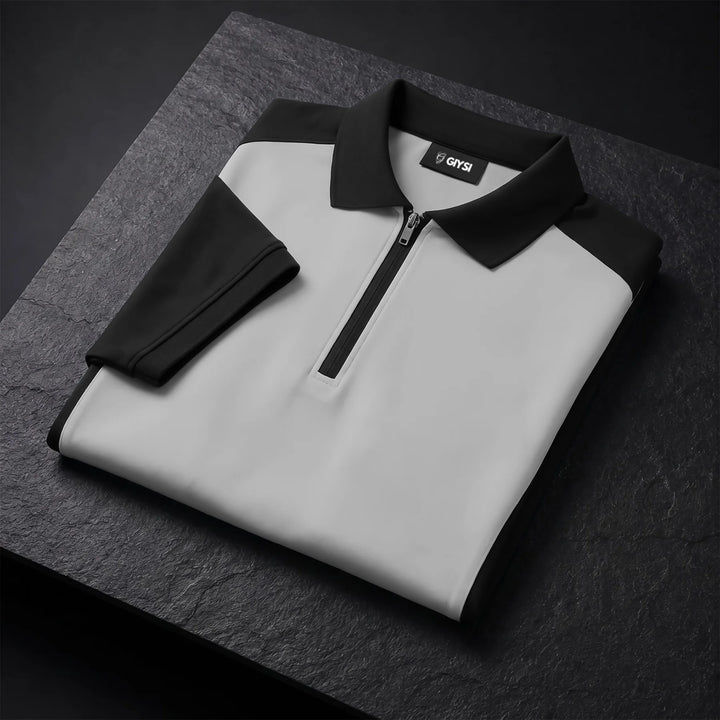 Colour Block Zip Polo (Grey&Black)
