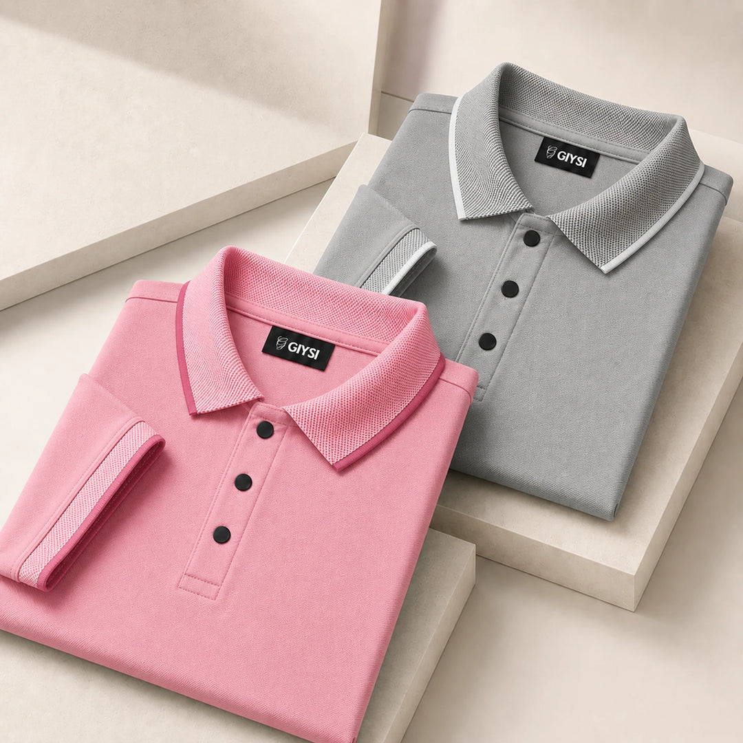 Cross Knit Polo T-Shirt Combo (Grey & Pink)