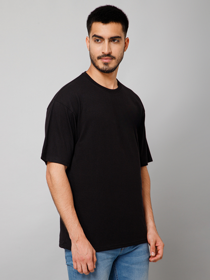 Oversized Black Solid Cotton T-shirt