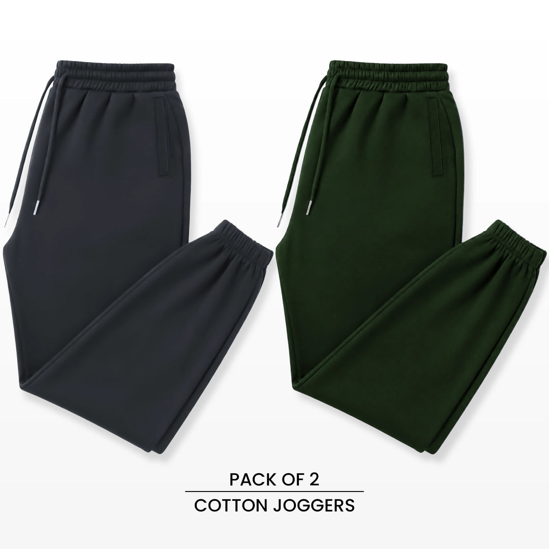 Premium Cotton Jogger Combo (Grey & Green)