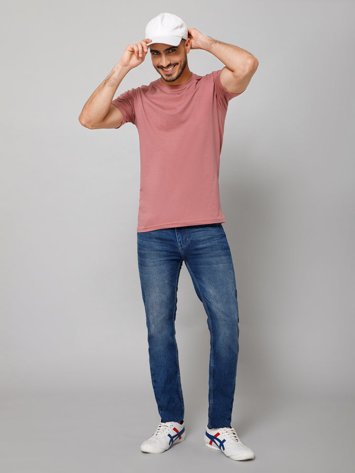 Plain Cotton Lycra Dusty Pink T-shirt