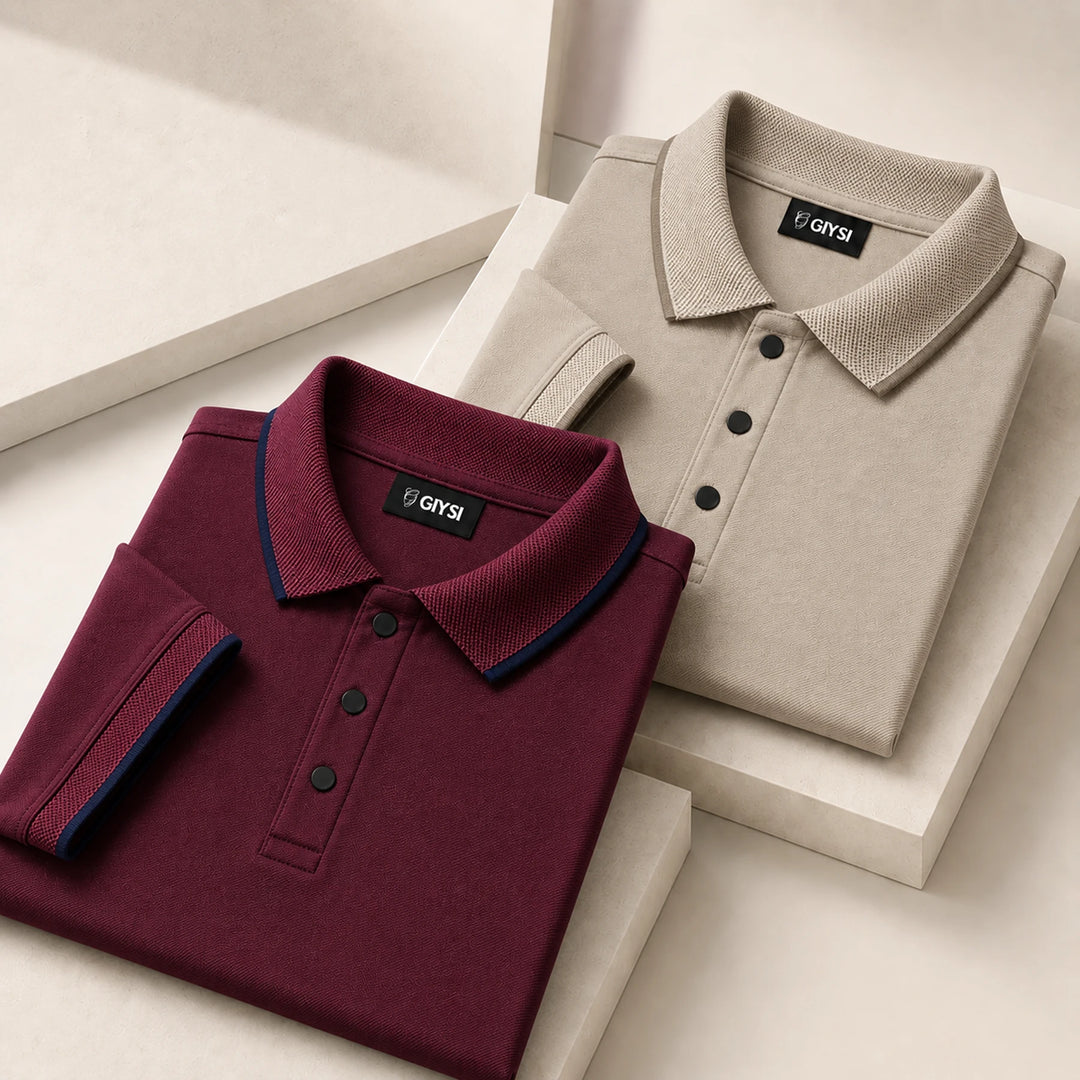 Cross Knit Polo T-Shirt Combo (Maroon & Beige)