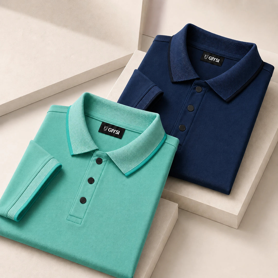 Cross Knit Polo T-Shirt Combo (Sea Green & Navy)
