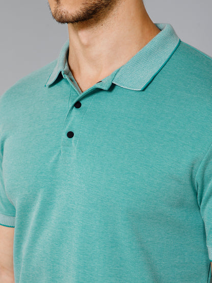Cross Knit Sea Green Polo T-shirt
