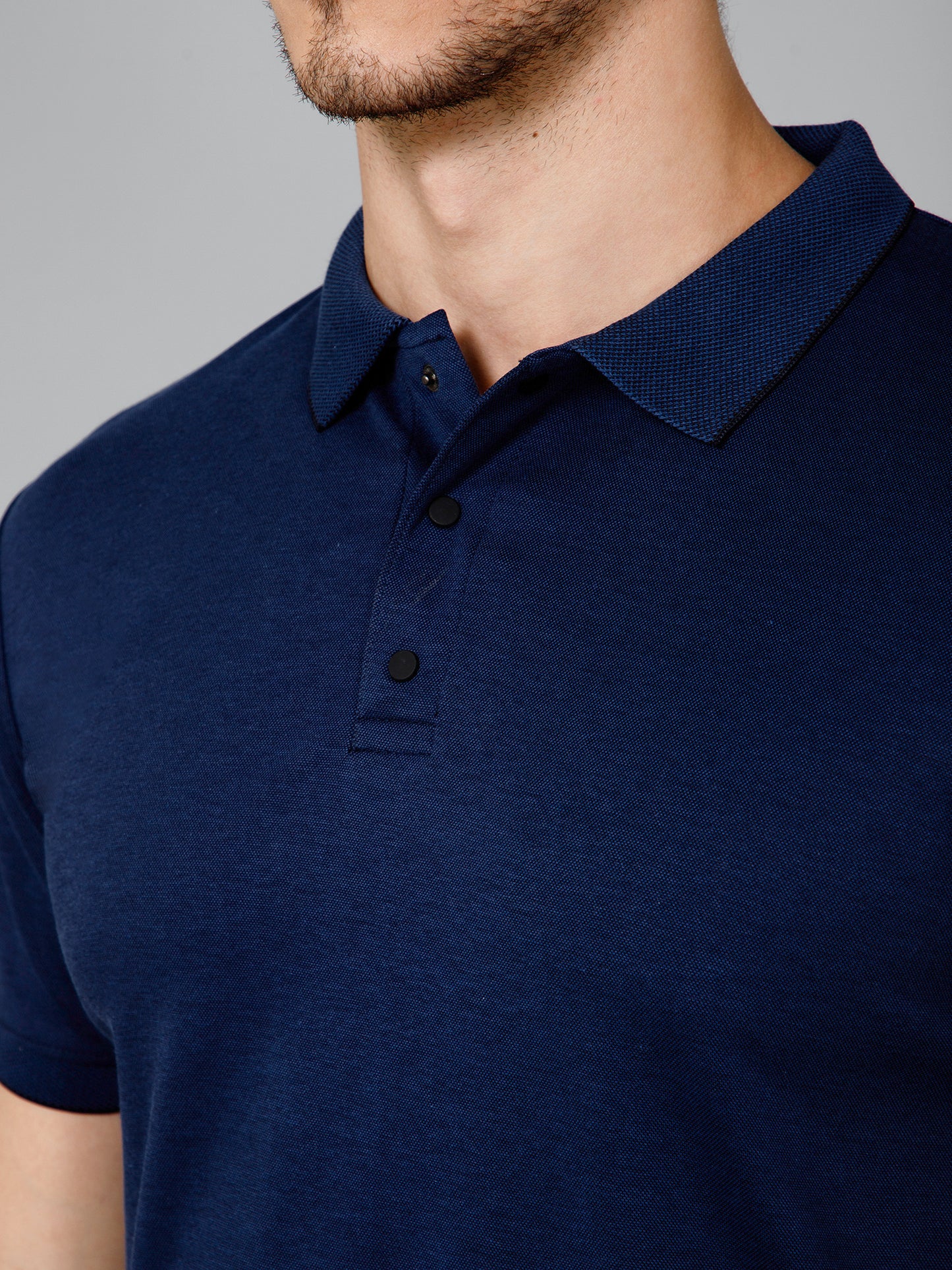 Cross Knit Navy Blue Polo T-shirt